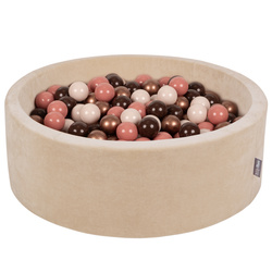 KiddyMoon Rund Bällebad Velvet  ∅ 7Cm, Sandbeige: Braun/Kupfer/Pastellbeige/Lachs, 90x30cm/200 Bälle