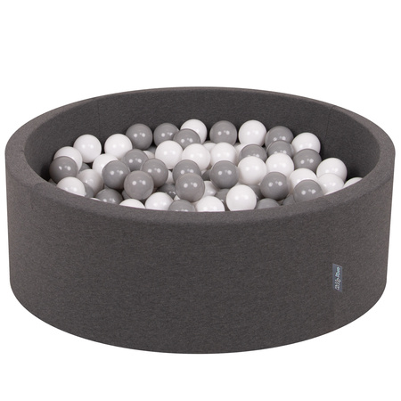 KiddyMoon Bällebad Bällepool mit bunten Bällen ∅ 7Cm für Babys Kinder Rund, Dunkelgrau, 90 x 30 cm 300 Bälle