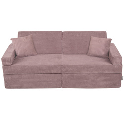 KiddyMoon Kindersofa aus Schaumstoff Spielsofa für Kinder Schlafsofa Kindersessel Sofa für Kinderzimmer Kindercouch Faltmatratze, violett, Kindersofa mit 2 Kissen