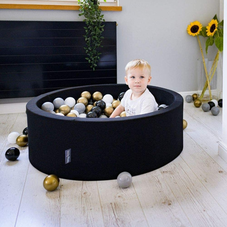 KiddyMoon Bällebad Bällepool mit bunten Bällen ∅ 7Cm  für Babys Kinder Rund, Tukan:schwarz/weiß/orange/gelb, 90x30cm/300 Bälle