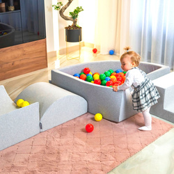 KiddyMoon Spielplatz Schaumstoff mit Viertel Eckig Bällebad Bälle Hindernisläufe, hellgrau:perle/grau/transparent/puderrosa, Bällebad (300 Bälle) + Version 1