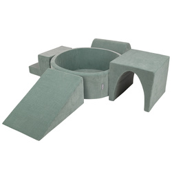 KiddyMoon Spielplatz Aus Schaumstoff Für Kinder Mit Bälle Waschbare Bezug, grün: weiß-grau-minze, Bällebad (300 Bälle) + Version 3