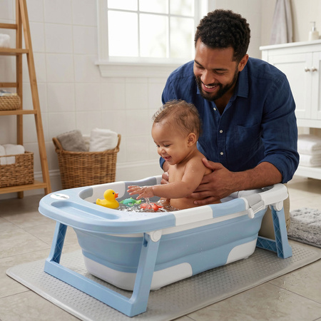 KiddyMoon Faltbare Babybadewanne Kunststoff mit Badekissen, Blau, M