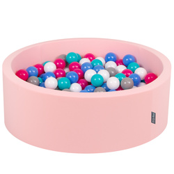 KiddyMoon Bällebad Bällepool mit bunten Bällen ∅ 7Cm  für Babys Kinder Rund, pink:weiß/grau/blau/dunkelpink/helltürkis, 90x30cm/200 Bälle