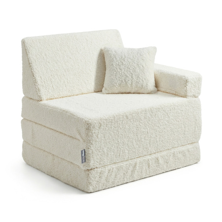 KiddyMoon Kindersessel Für Kinder mit Kissen, Teddy-Plüsch, Aufklappen Sessel Für Kinderzimmer Stuhl Faltmatratze, cremig, Kindersofa mit Kissen