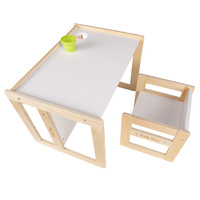 KiddyMoon Kindertisch Mit Stuhl 2-in-1 Runde Kanten Kindermöbel Leicht Zu Reinigen, natürlich/weiß, Kindertisches: 61x44x44 cm/Stuhles: 30x30x30 cm