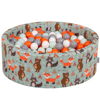 KiddyMoon Rund Bällebad Bällepool ∅ 7Cm Ballgruben Mit Bunten Bällen Für Babys Spielbad Kleinkinder, Hergestellt in der EU, Füchse-grün:orange/mint/grau/weiß, 90x30cm/200 Bälle