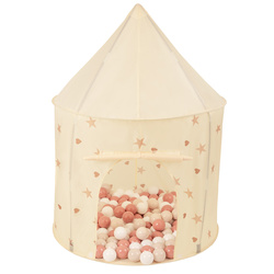 Kinderzelt Spielzelte in Pavillonform Für Kinder Leicht Aufzubauen Tragbar Spielhaus Perfekt Für Drinnen Und Draußen, hellbeige: pastellbeige/lachsfarben/weiß, 100 Bälle
