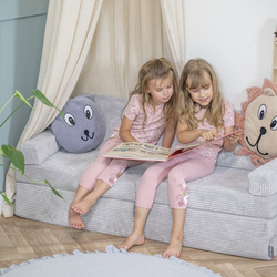 KiddyMoon Kindersofa aus Schaumstoff Spielsofa für Kinder Schlafsofa Kindersessel Sofa für Kinderzimmer Kindercouch Faltmatratze, hellgrau, Kindersofa mit 2 Kissen