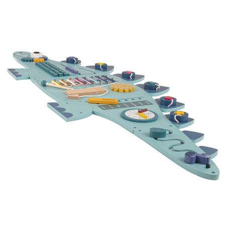 KiddyMoon Busy Board Montessori Motorikbrett Kinder Holz Dinosaurierform Lernspiel, dunkelblau, Einheitsgröße