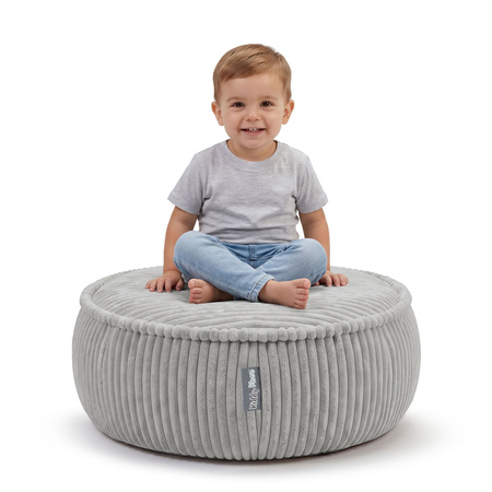 KiddyMoon Kinderpouf aus Schaumstoff mit abnehmbarem Bezug, hellgrau, L
