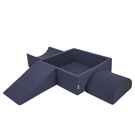 KiddyMoon Spielplatz aus Schaumstoff mit Quadrat Bällebad Bälle Hindernisläufen, dunkelblau:babyblue/blau/perle, Bällebad (300 Bälle) + Version 4