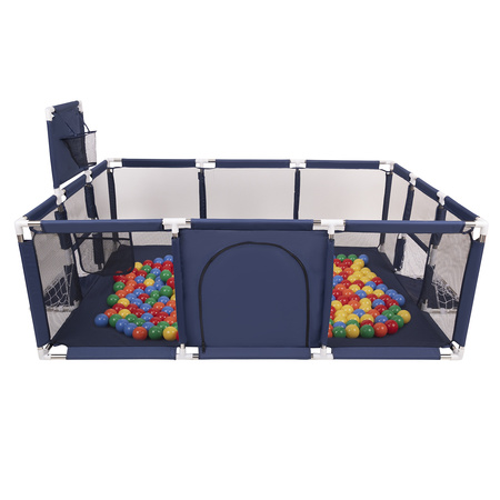 Laufstall Baby Großer Spielplatz mit Bällen Laufgitter für Kinder, Dunkelblau:gelb/grün/blau/rot/orange, 100 Bällen