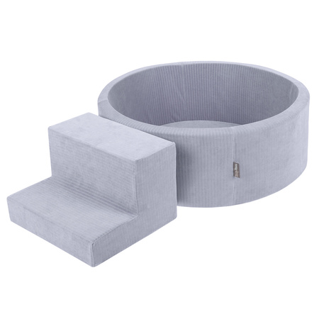 KiddyMoon Spielplatz Aus Schaumstoff Für Kinder mit Bälle Waschbare Bezug, dunkelgrau: grau/weiß/babyblau, Bällebad (100 Bälle) + Stüfchen