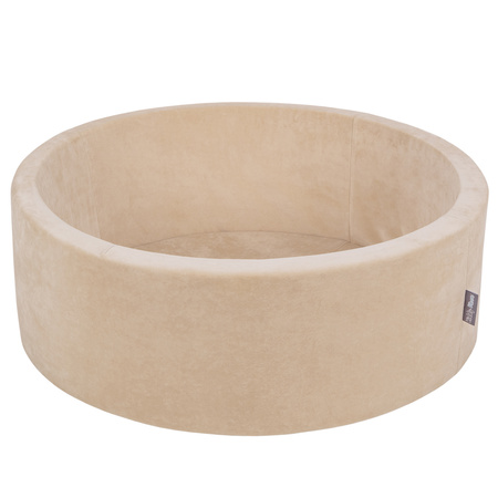 KiddyMoon Rund Bällebad Velvet  ∅ 7Cm, Sandbeige: Pastellbeige/Weiß/Perle, 90x30cm/300 Bälle