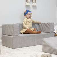 KiddyMoon Kindersofa und Bällen Für Kinder Weiches Schaumstoff-Sofa Leich Modulares Sofa Vielseitig Abnehmbarer Bezug Perfekt für Spiel Lernen und Entspannung, hellgrau, Sofa