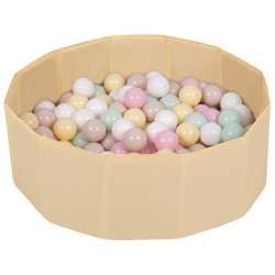 Klappbares Bällebad Polyester mit Bällen Kinder, Hellbeige:Pastellbeige/Pastellgelb/Weiß/Mint/Puderrosa, 100 Bälle