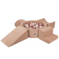 KiddyMoon Spielplatz Velvet Aus Schaumstoff Mit Samt Rund Bällebad Ballgruben Für Babys Spielbad Hindernisläufen, Hergestellt In Der EU, wüstenrosa: pastellbeige/lachsfarben/weiß, Bällebad (300 Bälle) + Version 5