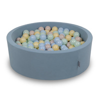 KiddyMoon Rundes Bällebad mit Bällen für Baby aus Schaumstoff, blau:pastellbeige/pastellblau/pastellgelb/minze, 90 x 30 cm 200 Bälle