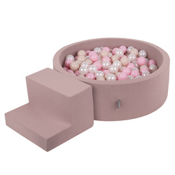 KiddyMoon Spielplatz aus Schaumstoff mit Rund Bällebad (200 Bälle) Ballgruben für Babys Spielbad Hindernisläufen, Hergestellt in der EU, erikafarben:pastellbeige/puderrosa/perle, Bällebad (100 Bälle) + Stüfchen