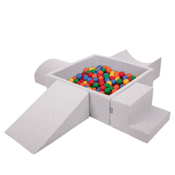 KiddyMoon Spielplatz aus Schaumstoff mit Quadrat Bällebad Bälle Hindernisläufen, hellgrau:gelb/grün/blau/rot/orange, Bällebad (300 Bälle) + Version 5