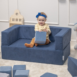 KiddyMoon Kindersofa Modular mit Weichem Zwickel und Bällen Für Kinderzimmer Bequem Vielseitig Gerippter Stoff Abnehmbarer Bezug Perfekt zum Spielen und Entspannen, dunkelblau, Sofa/Zwickel