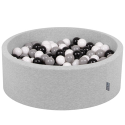 KiddyMoon Bällebad Bällepool mit bunten Bällen ∅ 7Cm  für Babys Kinder Rund, hellgrau:weiß/schwarz/grau, 90x30cm/200 Bälle