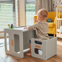 KiddyMoon Kindertisch Mit Stuhl für Kinder Runde Tresor Kanten Kinderzimmer Möbel, grau, Kindertisches: 61x44x44 cm/Stuhles: 30x30x30 cm