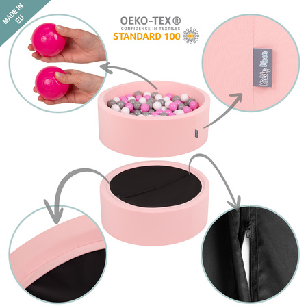 KiddyMoon Quadrat Bällebad Bällepool ∅ 7Cm Eckig Ballgruben Für Babys Spielbad Kleinkinder, Hergestellt in der EU, rosa:puderrosa-perle-transparent, 120x30cm/600 Bälle