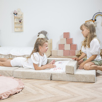 KiddyMoon Kinder Matratzen Aufklappen aus Schaumstoff Kindermatratze Kleinkindmatratze Kinderzimmer Faltmatratze, beige, Matratzen mit Kissen