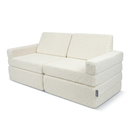 KiddyMoon Kindersofa aus Schaumstoff mit Teddy-Plüsch, modular und klappbar, zum Spielen, Lesen und Entspannen, cremig, Kindersofa