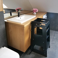 KiddyMoon Lernturm für Kinder ab 1 Jahr, Anti Kipp Schutz, Höhenverstellbar (3-stufiger), Montessori Learning Tower, Küchenhelfer, Höchste Sicherheit, inkl. Montagezubehör, Modell ST-003, Natürlich, 91,5x39,3x49,4