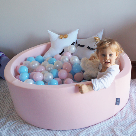 KiddyMoon Bällebad Bällepool mit bunten Bällen ∅ 7Cm für Babys Kinder Rund, pink:babyblau/rosa/perle, 90 x 30 cm 300 Bälle