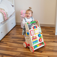 KiddyMoon Lauflernwagen aus Holz für Kinder Lauflernhilfe Spaß Babys, Laufen Lernen, Multifunktion Holzspielzeug für Kleinekinder Montessori-Spielzeug,, Mehrfarbig, Standard