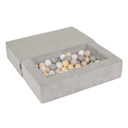 KiddyMoon Kindersofa und Bällen Für Kinder Weiches Schaumstoff-Sofa Leich Modulares Sofa Vielseitig Abnehmbarer Bezug Perfekt für Spiel Lernen und Entspannung, hellgrau: pastellbeige/grüngrau/pastellgelb/weiß, Sofa + 100 Bälle