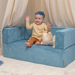 KiddyMoon Kindersofa und Bällen Für Kinder Weiches Schaumstoff-Sofa Leich Modulares Sofa Vielseitig Abnehmbarer Bezug Perfekt für Spiel Lernen und Entspannung, blau: hellgrün/orange/türkis/blau/babyblau/gelb, Sofa + 100 Bälle