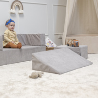 KiddyMoon Kindersofa Modular mit Weichem Zwickel und Bällen Für Kinderzimmer Bequem Vielseitig Gerippter Stoff Abnehmbarer Bezug Perfekt zum Spielen und Entspannen, hellgrau, Sofa/Zwickel