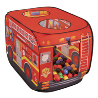 Feuerwehrauto-Zelt Kinder Spielhaus Faltzelt Pop Up Zelt Kinderzelt Indoor Outdoor Faltbar Spielhöhle Geschenk Für Jungen Mädchen Rollenspiel Abenteuer PH-500X, rot:schwarz/gelb/blau/rot/grün, 100 Bälle