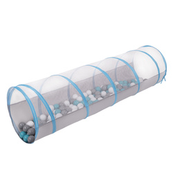 Pop-Up Tunnel Für Kinder Faltbarer Spieltunnel Leicht Und Flexibel Krabbeltunnel Ideal Für Drinnen Und Draußen Einfacher Aufbau Langlebig Sicher, grau-blau:grau/weiß/türkis, 400 Bälle