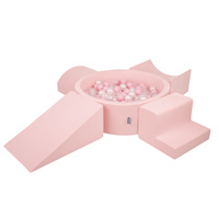 KiddyMoon Spielplatz aus Schaumstoff mit Bällebad und Bällen Hindernisläufen, pink:puderrosa/perle/transparent, Bällebad (200 Bälle) + Version 5