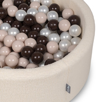 KiddyMoon Bällebad für Baby mit Teddy-Plüsch, Größere 7 cm Bälle für Eine Vollere Füllung, ab 8 Monaten, Abnehmbarer Bezug, Creme: Pastellbeige/Braun/Perle, 90 x 30 cm 200 Bälle