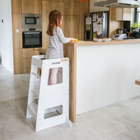 KiddyMoon Lernturm für Kinder ab 1 Jahr, Anti-Kipp-Schutz, 3-fach höhenverstellbar, Montessori Küchenhelfer ST-003, Natürlich, 91,5x39,3x49,4