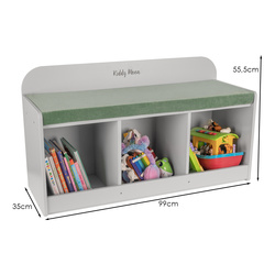 KiddyMoon Sitzbank mit Sitzfläche für Kinder Multifunktional Kindermöbel zum Sitzen Aufbewahrung Spielzeug Kind, Grau/Waldgrün, UNI