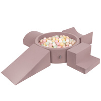 KiddyMoon Spielplatz aus Schaumstoff mit Bällebad und Bällen Hindernisläufen, erikafarben:pastellbeige/pastellgelb/weiß/minze/puderrosa, Bällebad (300 Bälle) + Version 5