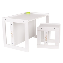 KiddyMoon Kindertisch Mit Stuhl 2-in-1 Runde Kanten Kindermöbel Leicht Zu Reinigen, weiß, Kindertisches: 61x44x44 cm/Stuhles: 30x30x30 cm