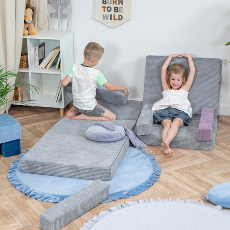 KiddyMoon Kindersofa aus Schaumstoff, Spielsofa für Kinder, Kindersessel, Sofa fürs Kinderzimmer, Kindercouch, Faltmatratze, dunkelgrau, Kindersofa