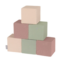 KiddyMoon Schaumstoff Würfel für Baby Weiche Blöcke Schaum Spielzeug Montessori-Spielzeug mit Schaum und viel Spaß für Kinder, Hergestellt in der EU, Blöcke: erikafarben-beige-salbeifarben, 6 Stücke