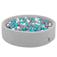 KiddyMoon Rund Bällebad Bällepool ∅ 7Cm Ballgruben Bunten Bällen Für Babys Spielbad Kleinkinder, Hergestellt in der EU, hellgrau:grau-weiß-türkis, 120x30cm/200 Bälle