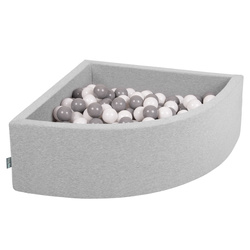 KiddyMoon Viertel Eckig Bällebad Bällepool ∅ 7Cm Ballgruben Für Babys Spielbad Kleinkinder, Hergestellt in der EU, hellgrau:weiß/grau, 90x30cm/200 Bälle
