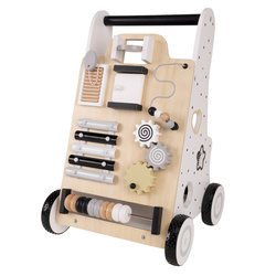KiddyMoon Lauflernwagen aus Holz für Kinder Lauflernhilfe Spaß Babys, Laufen Lernen, Multifunktion Holzspielzeug für Kleinekinder Montessori-Spielzeug, , schwarz-weiß, Standard